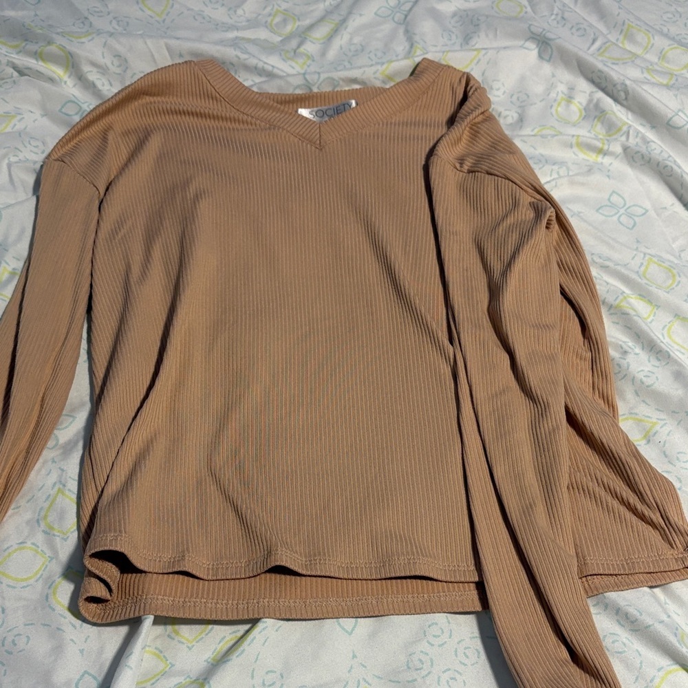 Cozy Tan Ribbed Long Sleeve Top